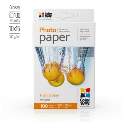 Фотопапір глянець 180г/м, 10x15 (100 арк.) ColorWay