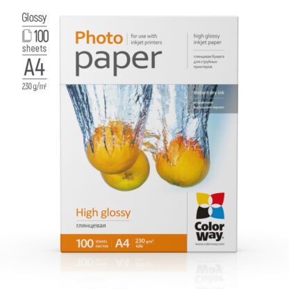 Фотопапір глянець 230г/м, A4 (100 арк.) ColorWay