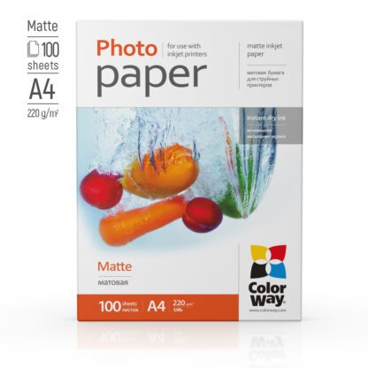 Фотопапір матовий 220г/м, A4 (100 арк) ColorWay